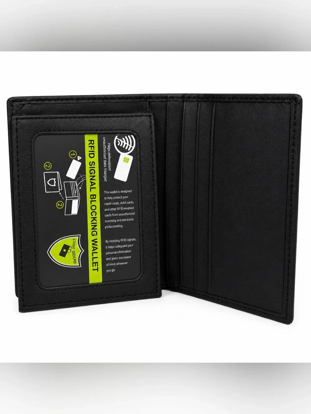 Mens Genuine Leather L-Fold Credit Card Black Wallet With Rfid Blocking Security